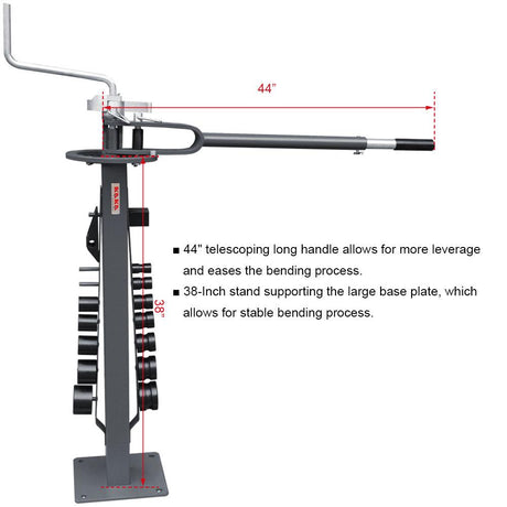 UBM-30 Dobladora Manual de Herrería con 14 Dados para Solera y Barra Solida Redonda Incluye Base Pedestal