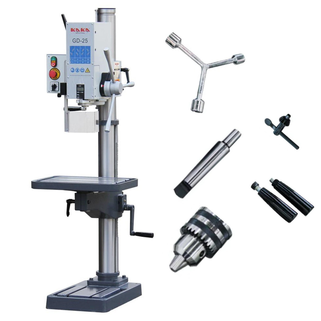 GD-25 Taladro Vertical de Columna de Ocho Velocidades, Cap. de Barrenado 25 mm 1.2 HP de Potencia. Kayka Industrial